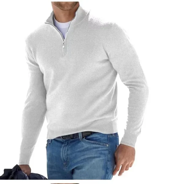 Autumn Men's Sweatwear Warm Pullover Solid Color Half Zipper Casual Sweater Slim V-neck Long Sleeve Men's Sweatshirts Winter Top - Image 4