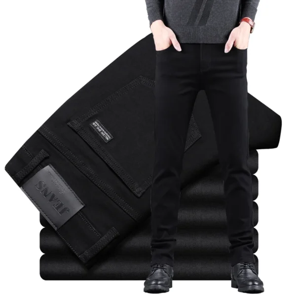 2024 New Classic Slim Korea Fashion Solid Color Simple Male Straight Skinny Denim Trousers Black Gray Men's Stretch Jeans - Image 2