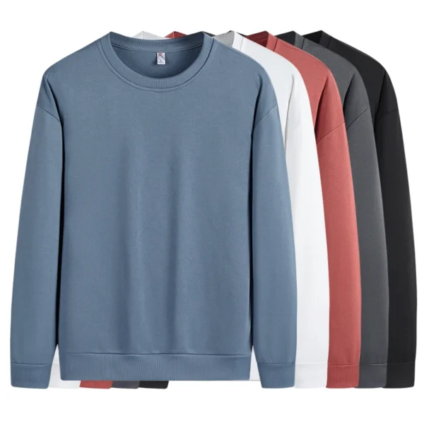 Men's solid color hoodie trendy and simple imitation cotton round neck fashionable long sleeved top pullover with a base shirt