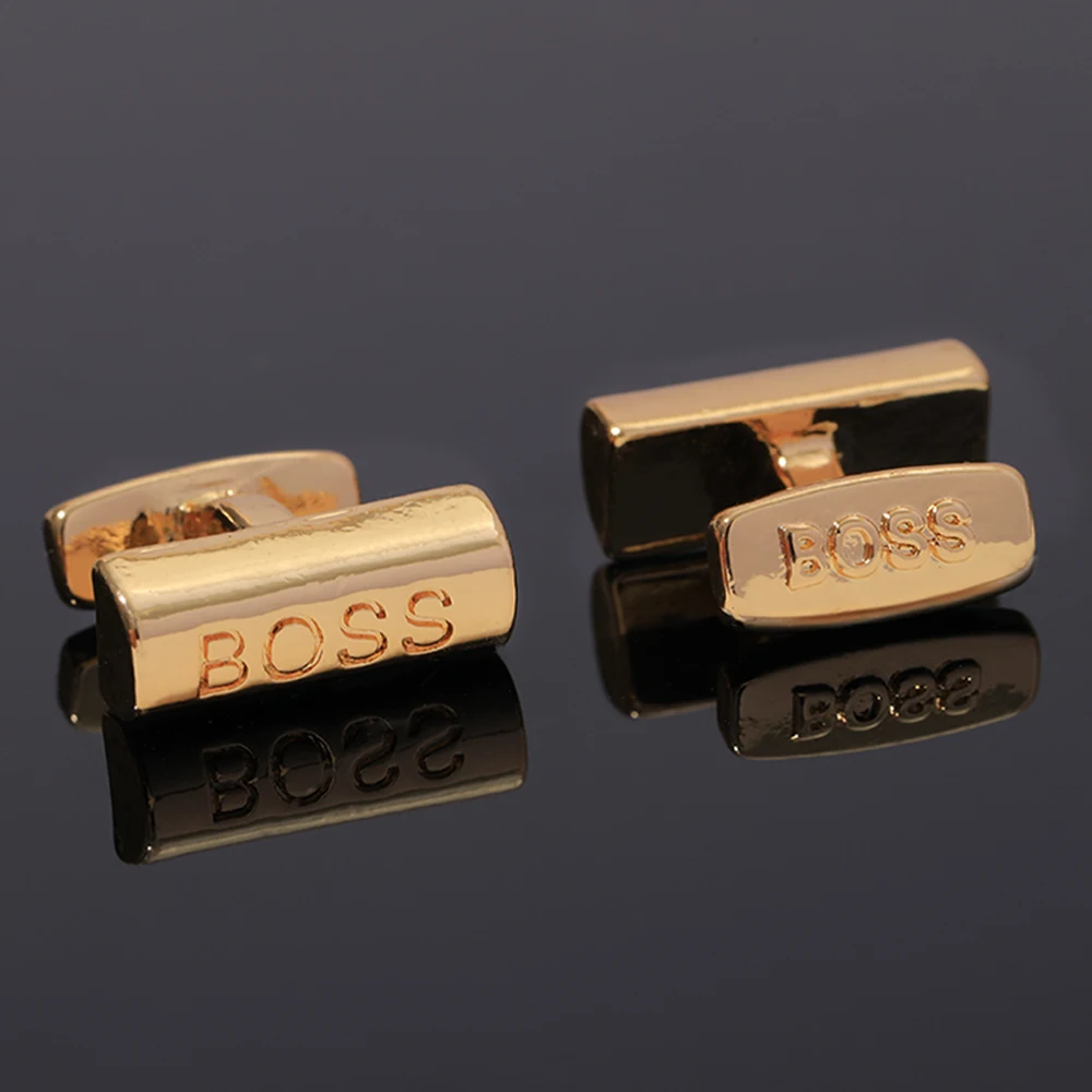 2 Pcs Gold Color Boss Mens Cufflinks Cheap Items With Free Shipping Sleeve Button