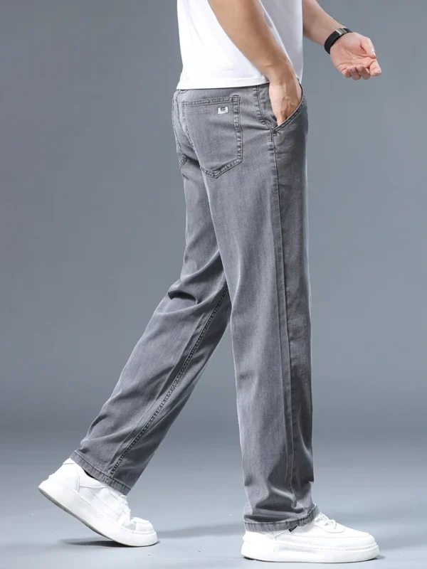 Summer Thin Men's Loose Straight Jeans Lyocell Soft Drape Business Casual Trousers Classic Smoke Gray Brand Ice Silk Pants - Image 6