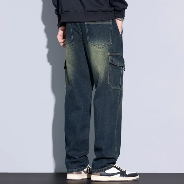 Men's 97% Cotton Straight Cargo Jeans Trendy Multi-pocket Nostalgic Loose Trousers Man American Vintage Fashion Denim Pants - Image 6