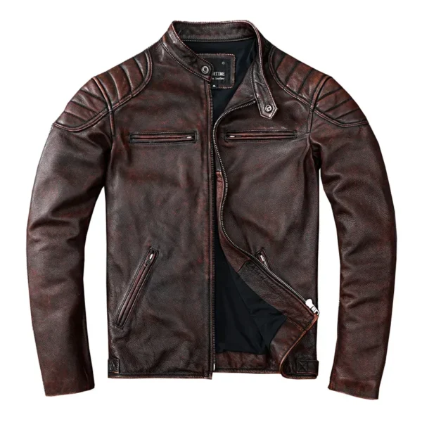 Free Shipping 2021 New Vintage Style Mens Cowhide Clothes Biker Genuine Leather Jacket Fashion Brown Leather slim coat men - Image 6