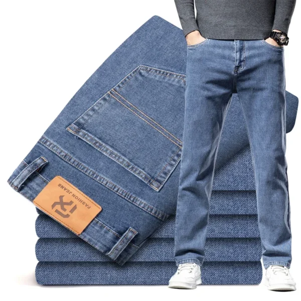 Men's Traight Loose Jeans Cotton Business Casual Stretch Denim Pants Male Trousers Brand Clothing Plus Size 42 44