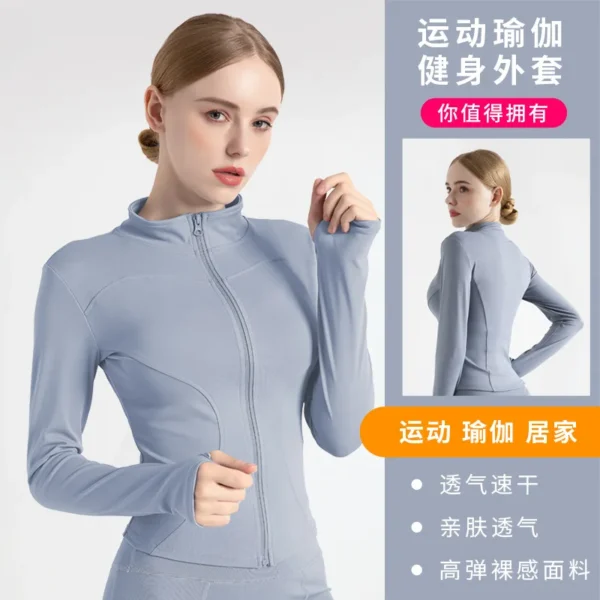 Long Sleeve Sports Jacket Women Zip Fitness Yoga Shirt Winter Warm Gym Top Activewear Running Coats Workout Clothes For Cycling - Image 2